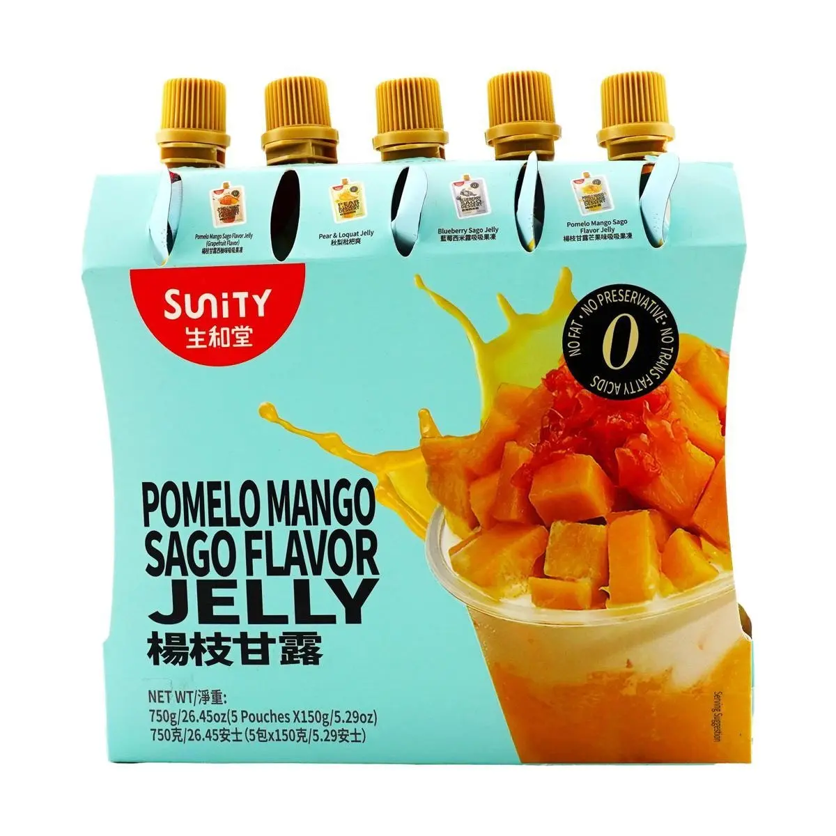 SUNITY Mango Pomelo Jelly Drink - 5 Pouches (750g) - Ready-to-Eat Snack, Asian Dessert Inspired, Refreshing Fruit Jelly