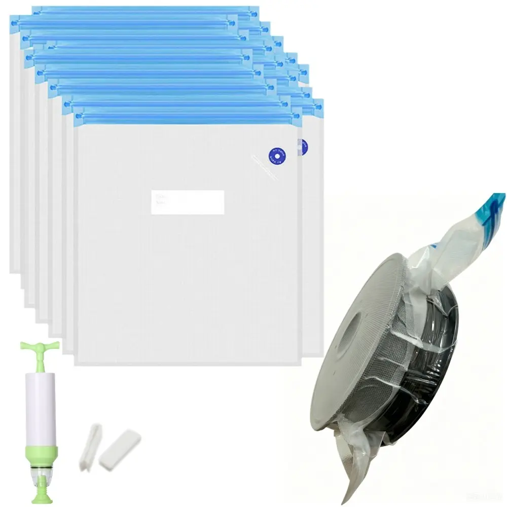 3D printing material storage vacuum kit, 3D printer drying bag with desiccant/sealing clamp/vacuum pump, 11.8 x 13.4 inches suitable for PLA, PETG, TPU most 0.55/1.1/2.2 pound spool and wire roll, Vacuum Sealed Bags, Vacuum Bag Set, Vacuum Sealer Bag