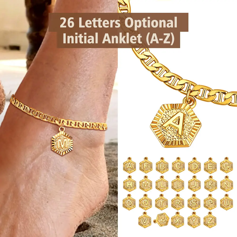 FindChic Initial 14K Gold Plated Anklets for Women Silver Gold Plated Anklets Set With Snake Chain Cuban Chain Mariner Chain with 26 Letters Name Pendant No Tarnish Ankle Bracelets Summer Beach Footwear Jewelry Gift for Women Girls #tiktokshopsummersale