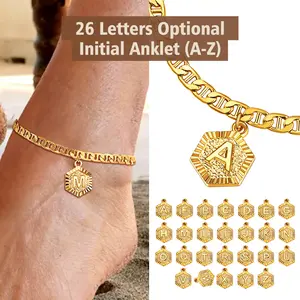 FindChic Initial Anklet Valentine's Day Gift Golden Mariner Chain with 26 A-Z Letters Name Engraved Customization Pendant Graduation BFF Gift Ankle Bracelet Summer Beach Footwear Daily Casual No Tarnish Anklet Set Jewelry Gift for Women Girl Girlfriend