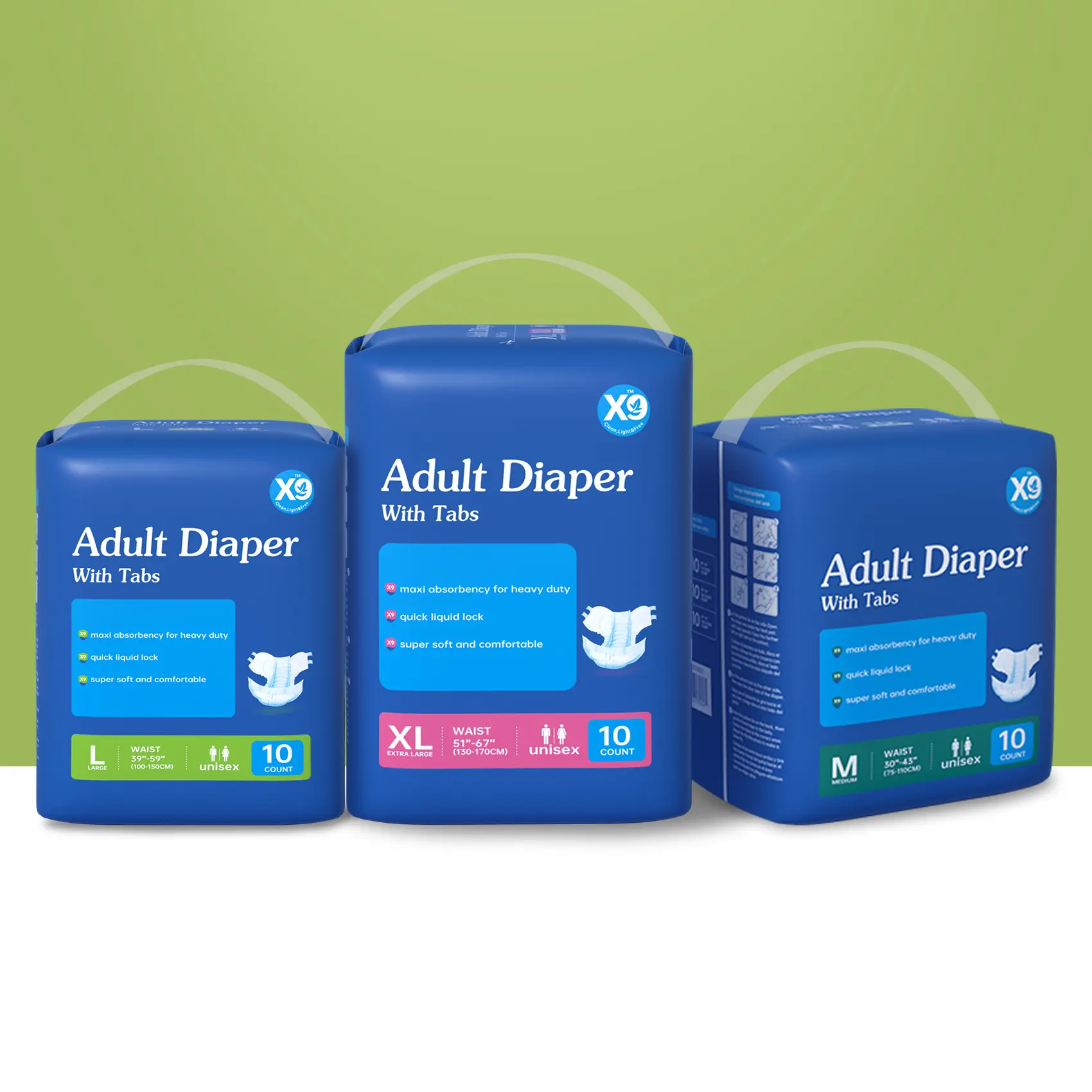 Disposable Adult Tab Diapers - Maximum Absorbency Overnight Wear Unisex Incontinence Briefs with Wetness Indicator, Women's Underwear Compatible (M, L, XL)