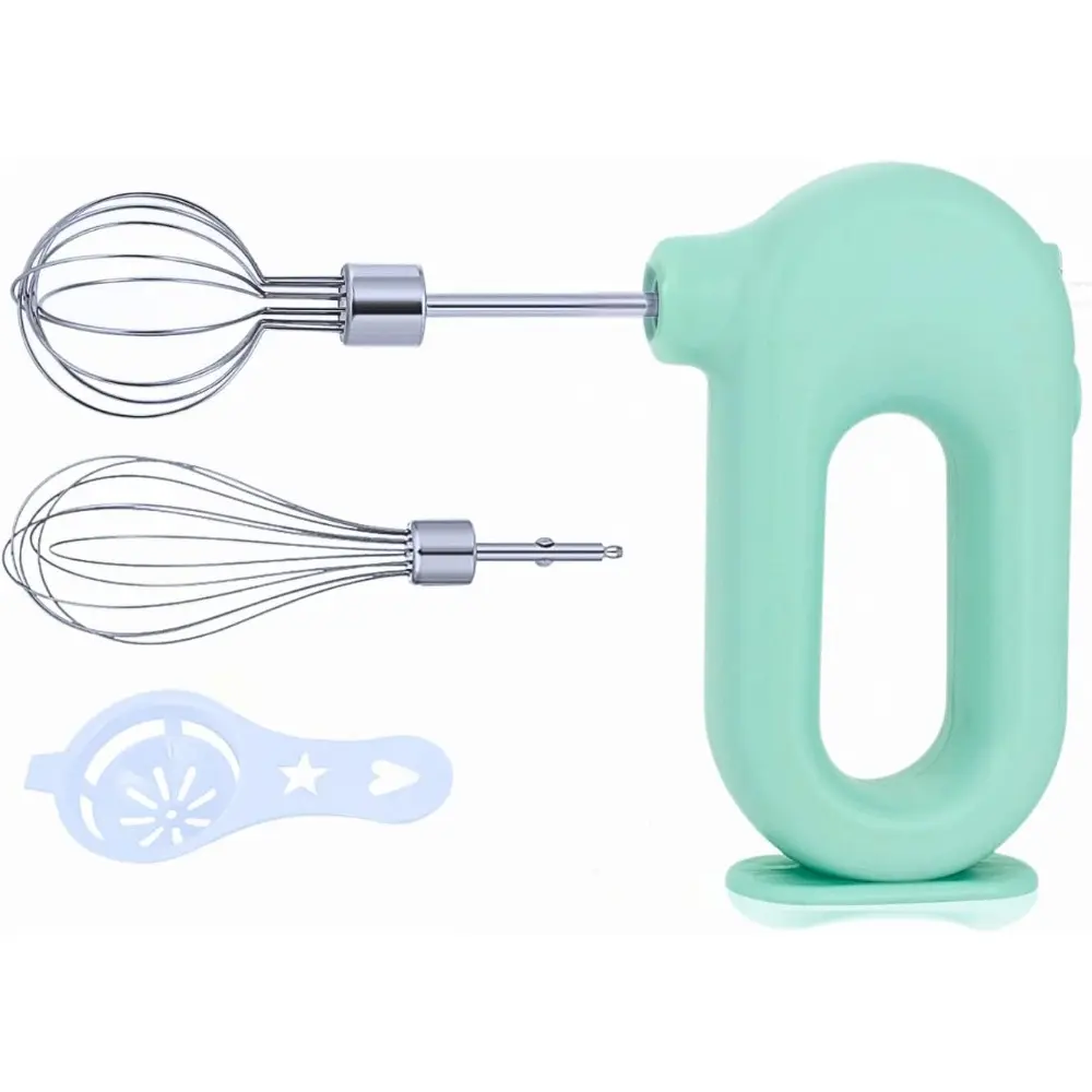 Cordless Electric Hand Mixer for Home Baking & Egg Beating, USB Rechargeable Kitchen Utensil, 2 Detachable Whisks, 4 Speed Modes, Lightweight Portable (Green), Home Bakers
