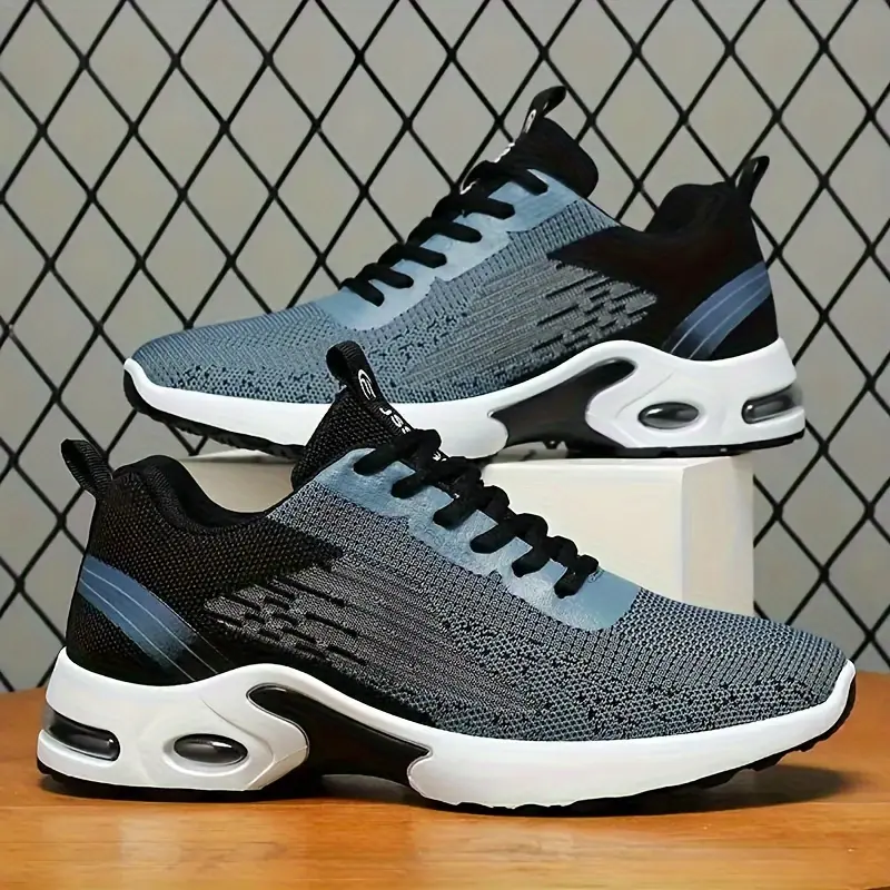Men's road running shoes, with stability and inward roll protection, suitable for sports and outdoor activities, lace-up design, low-top style, fabric upper and insole, rubber sole, geometric pattern, suitable for all seasons