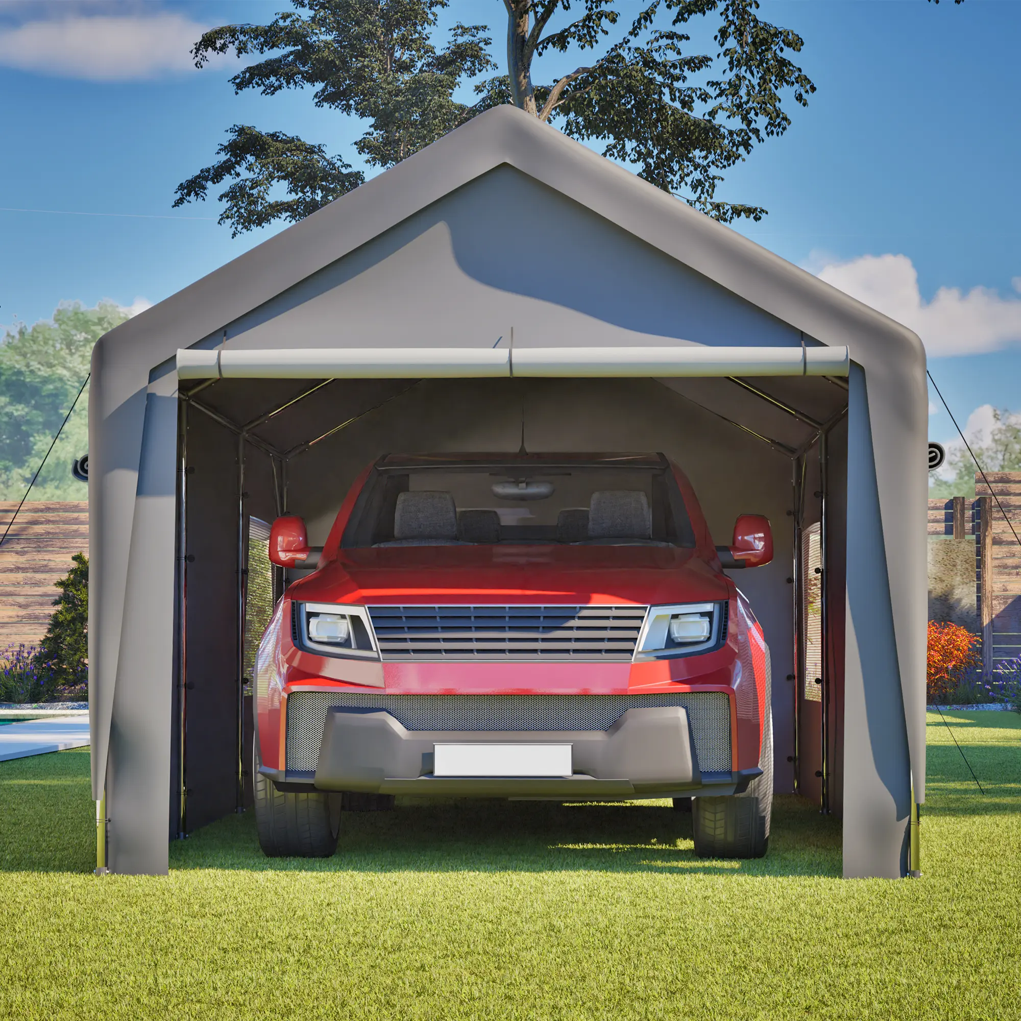 10'x20'/13'x20'/13'x26' Canopy with Roll-Up Doors Waterproof Party Tent Carport & Storage Shelter for Outdoor Car Boat Garden Party Gathering Galvanized Frame UV Resistant Tear Resistant