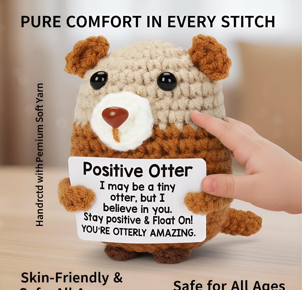 Handmade Knit Otter Plushie Soft Squishy Stuffed Toy Cute Bag Pendant Backpack Charm Car Ornament Aesthetic Desktop Decor Ideal Gift For Valentines Christmas Anniversary Stress Relief