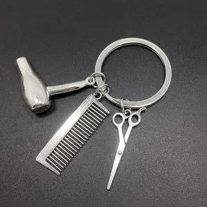 Silver Hairstylist Keychain with Scissor, Comb & Hairdryer Charm