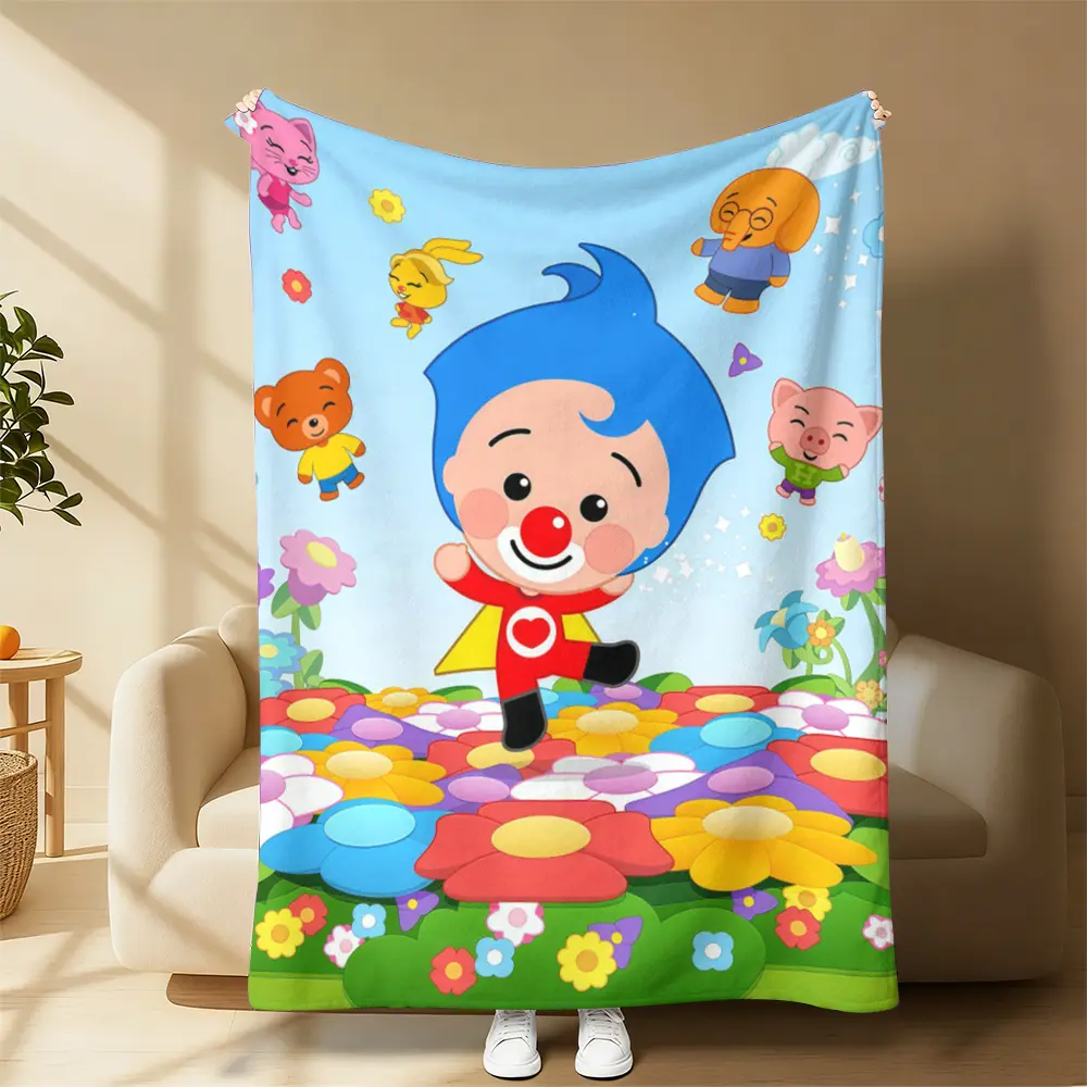 Plim Plim & Friends Fluffy Cozy Throw Blanket - Super Soft Fuzzy Fabric, Blankets for Sofa, Warm Accent for Couch Snuggling, Sweet Home Decor