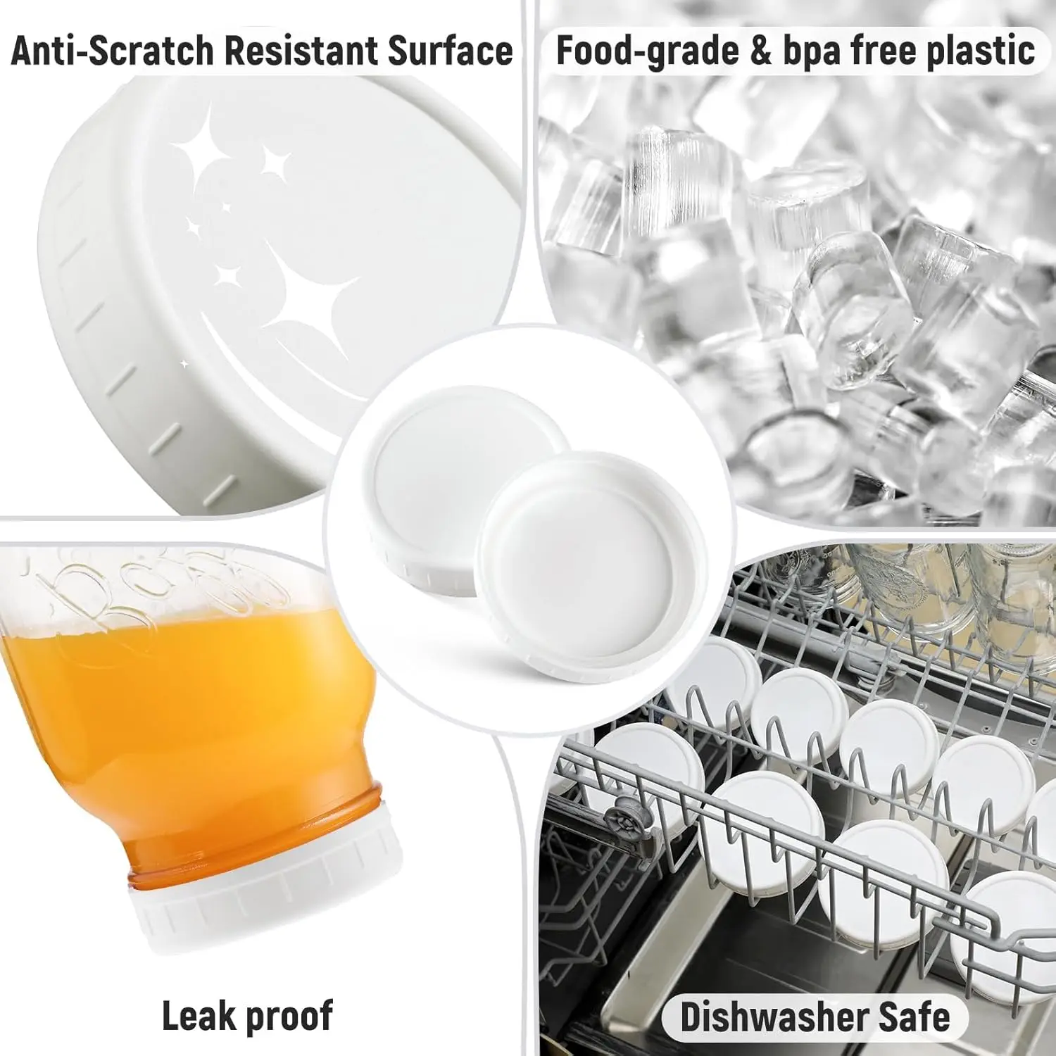 10-Pack Wide-Mouth Food-Grade Plastic Leakproof Lids (3.38 in/86 mm Diameter) for Ball, Kerr Preserving Jars & Kitchen Containers - Dishwasher-Safe Utensils for Food Prep, Ideal Gifts for Canning Enthusiasts