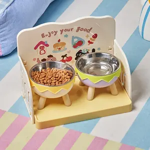 Super cute pet dining table, height adjustable, high fence on three sides, successfully fixed pet bowl to prevent food and water overflow