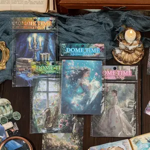 80 sheets of light paper Castle, garden, seaside, forest, fairy tale characters, elf theme Retro style material paper DIY handbook decoration base material book