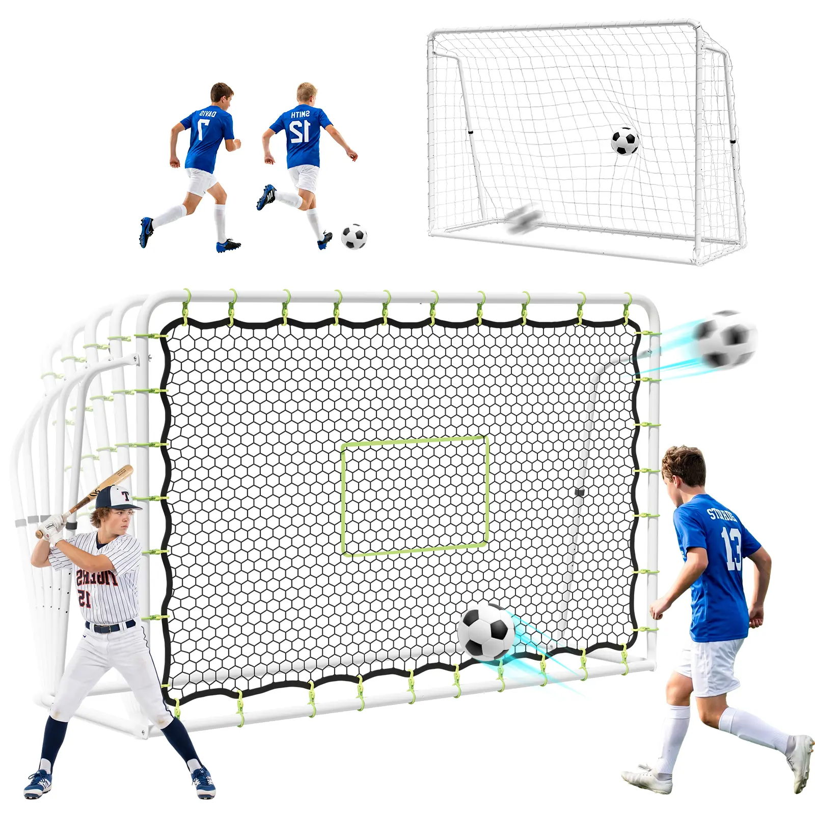 SLSY 2-in-1 Soccer Rebounder Net for Kids Training, Portable Football Goal with Rebound Wall, Backyard Soccer Practice Equipment, Combines a traditional soccer goal with a rebounder net, Improve Shooting & Passing Skills