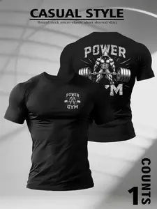 Men's Power Gym Graphic T-Shirt, Vintage Muscle Line Design, Breathable Moisture-Wicking Fabric, Loose Fit for Strength Training