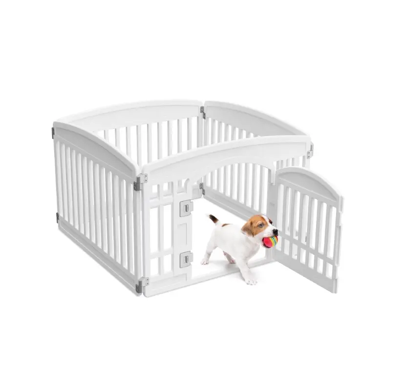 edx Dog Playpen, 4-Panel 24" Foldable Pet Pen with Door, Indoor/Outdoor Puppy Pen, Customizable, White
