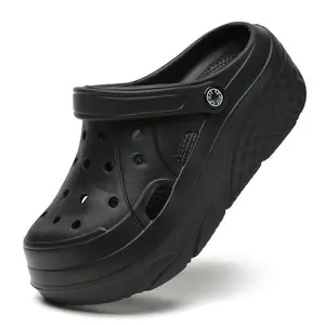 Women’s Solid Color Platform Clogs, Casual Hollow-Out Design Garden Shoes, Comfortable Slip-On Shoes