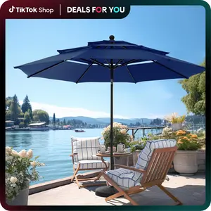 Phivilla 10 ft Outdoor Umbrella with 1.5" Umbrella Pole, 8 Sturdy Ribs, Triple Vented Top, 100% Polyester Fabric, Auto-Tilt Design Springtok Patio Lounge Deals for You