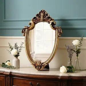 European Classical Gold Pattern Ornate Mirror Decorative Ornament, Wall-Mounted or Tabletop, Home Wall Decoration, Vanity Mirror, Decorative Mirrors
