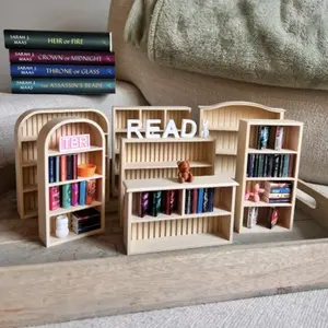 Mini Bookshelf Aesthetic Bookish Decor with Stackable Book Storage & Reading Sign Perfect Gift for Book Lovers Ideal for Stylish Mini Books