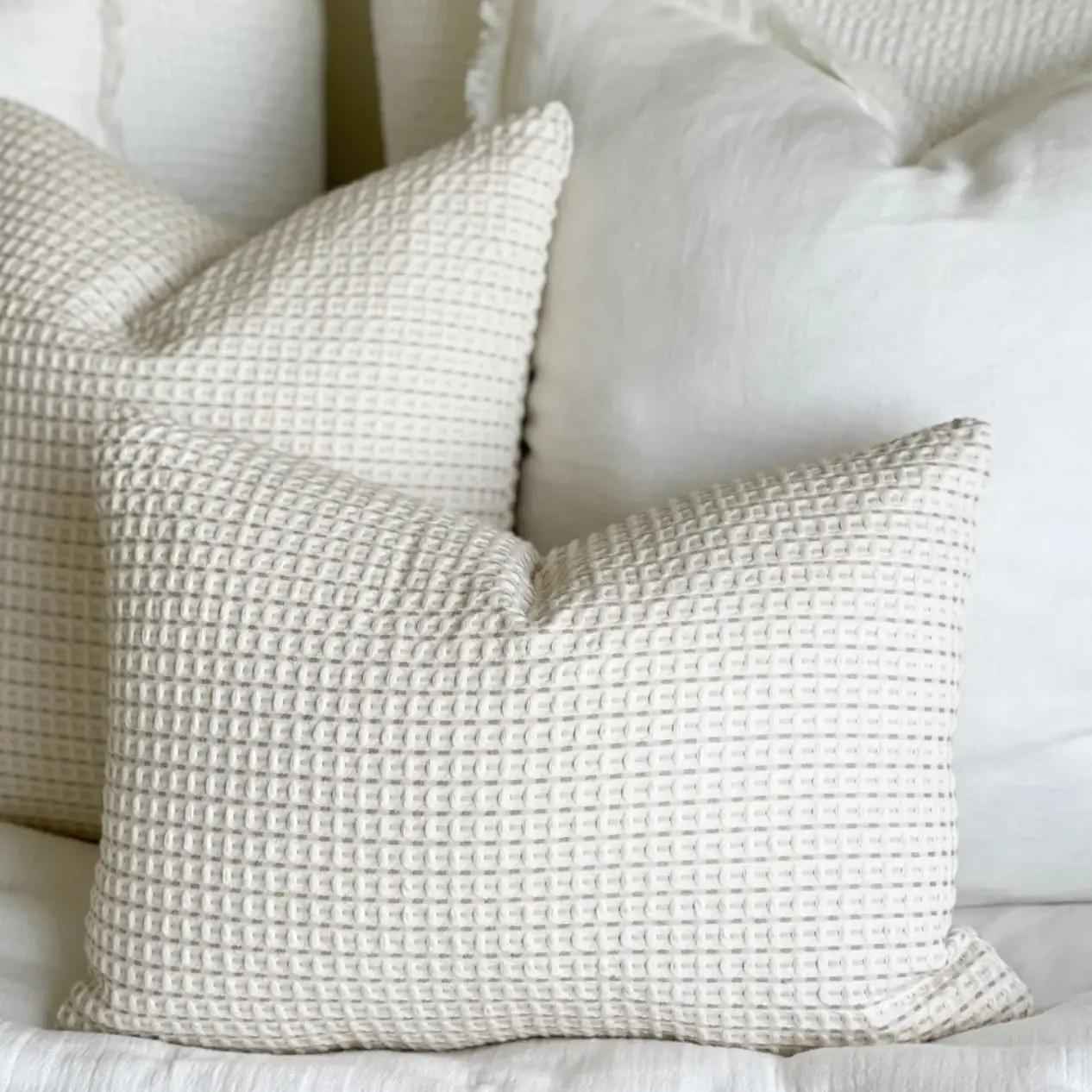 Anaya Home Cool Cotton Beige Waffle Weave Pillow 14x20 With Down Insert