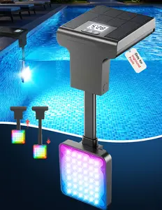 LightHacker Outdoor Solar Poolside Lights for Inground Pools, 10 Light Modes, LCD Thermometer, 10+ Hours Runtime, 9 Adjustable Length Options, 2 Mounting Options, IP68 Waterproof, 1 Pack, Outdoor decorating Solar Lights