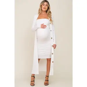 White Ribbed Maternity Dress Set
