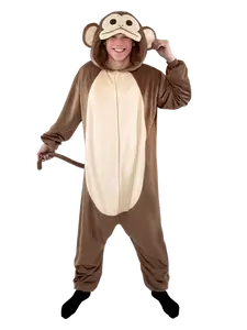 Monkey Onesie Pajama for Unisex Adult - Plush Jungle-Themed Animal One Piece Costume Sleepwear for Halloween & Cosplay Party