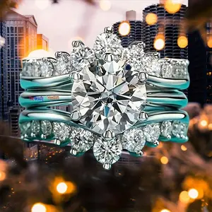 S925 Sterling Silver Moissanite Engagement Ring Set (3 Carats), Stylish for Birthdays, Weddings, and Festivals, 18K Gold Plated, Suitable for Men and Women