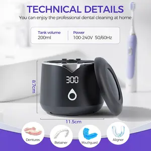 Ultrasonic Retainer Cleaner, 45kHz Denture Cleaner Machine, 5min and 10min Modes, 200ml Dental Cleaning Pod, MouthGuard Cleaner for Aligner Jewelry EPA Est. dealsforyoudays