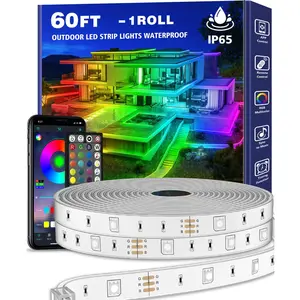 60Ft Outdoor Waterproof LED Strip Lights,Music Sync RGB IP65 Led Lights with App Control and Remote,Color Changing Waterproof Led Rope Lights for Outdoor,Balcony,Roof,Garden,Stairs Party (60FT)