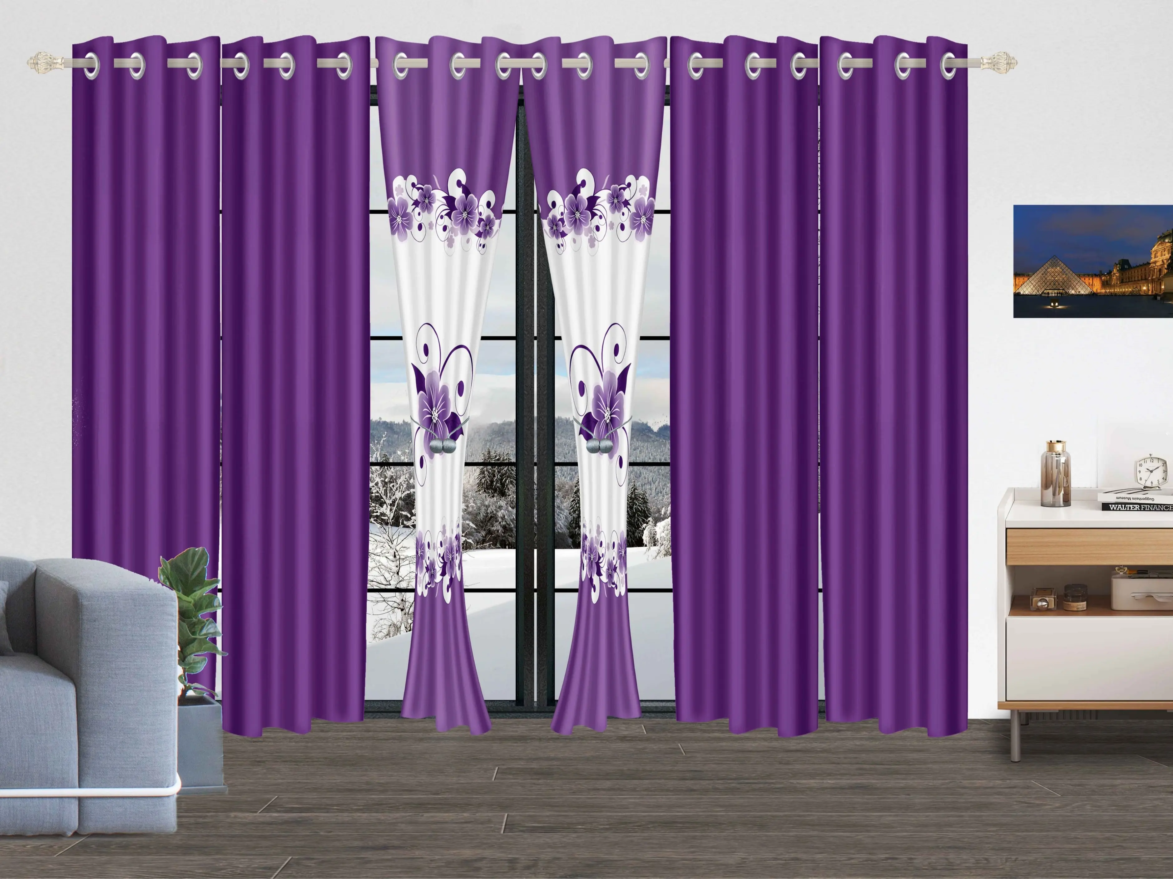【Summer Breeze】6-Piece Curtain Set | 2 Printed + 4 Solid | Semi-Sheer | 38"x84" | Floral Collection: Blue+Red, Purple Gardenia, Red Peony, Green Rose | Perfect for Living/Dining/Study/Bath |  Light Filtering & Breezy