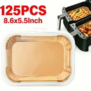 Grease barrier air fryer pads, rectangle basket bottom disposable liners, natural unbleached parchment sheets, practical fryer supplies for long term daily usage Kitchen