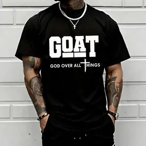 GOAT (God Over All) graphic T-shirt for men, 100% pure cotton, loose street-style short sleeves—trendy Christian casual top, best-selling faith urban fashion style., Shortsleeve, Menswear, Tshirt, Round Neck tiktokshopspringglowup