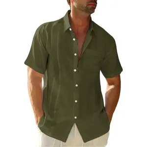 Mens Short Sleeve Cuban Camp Guayabera Shirt Linen Cotton Hippie Beach Button Down Shirts Menswear Tropical shirts deals summer fits funny shirts father's dad gifts black people vintage summer clothes memeshirts Embroidery Garment shirts summer  LongPants