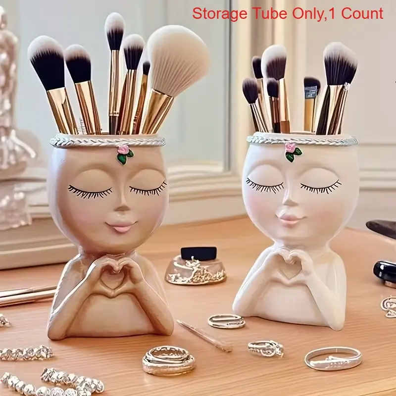 Abstract figure statue facial makeup brush storage tube, dressing table desktop pen holder, bathroom storage and decorative accessories, Cosmetic Storage
