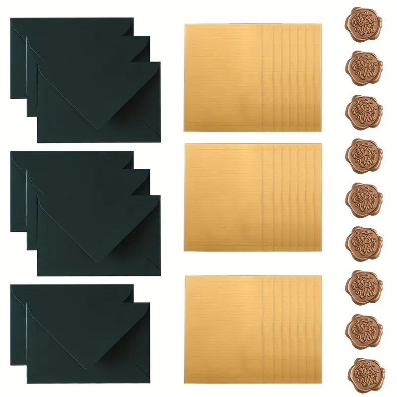 42 Pcs Vintage Dark Green Kraft Stationary Paper and Envelopes Set Including 24 Sheets Lined Writing Papers 9 Envelopes 9 Wax Sealer Stickers, 5.63 x 8.27 Inch