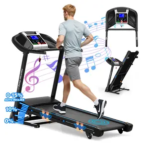 Treadmills for Home, Electric Treadmill with Automatic Incline, Foldable 3.5HP Workout Running Machine Walking, Double Running Board Shock Absorption Pulse Sensor Bluetooth Speaker APP FITSHOW