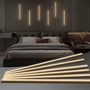 Black LED Recessed Lighting Kit  6 Pcs 16in DC12V White LED Light with Smart Switch, 3000k SelfAdhesive Wall Panel Lights for Wood Slat Wall Panels, Headboards, Stairs, Under Cabinet Lighting