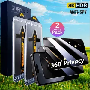 2 Pack Privacy Screen Protector for iPhone Anti-spy Tempered Glass HD 360° Privacy Compatible with iPhone 16 15 14 13 12 11