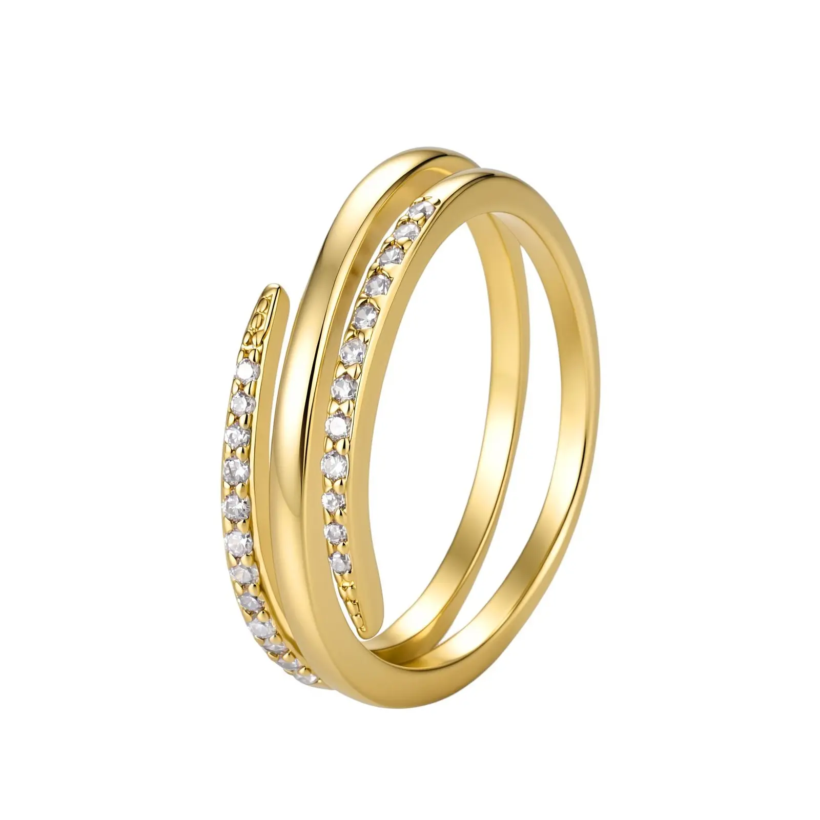 Aurem 14K Gold Plated Spiral Wrap Ring for Women,  Triple Row Pave Zirconia , Hypoallergenic Non-Tarnish Trendy Jewelry
