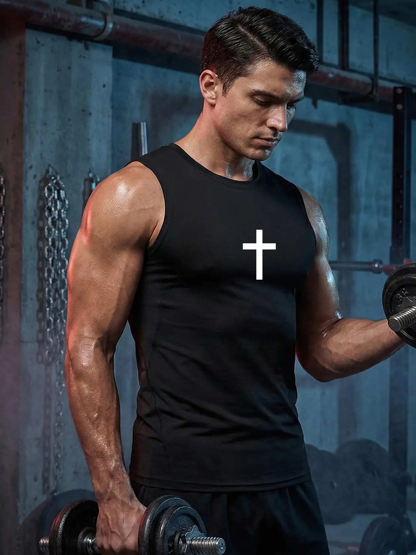 Men's Cross Print Sleeveless Compression Shirts, Gym Workout Fitness Athletic Tank Top, Summer Quick Dry Sports Running Basketball Undershirt Base Layer, Sleeveless Gym Tops