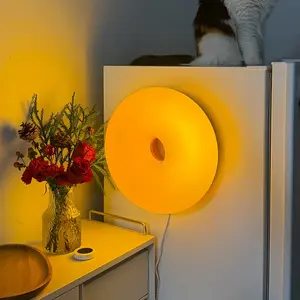 Mid ancient style 1-piece set of macaron wall lamp, rechargeable version, donut, ABS material, three color ambient light, suitable for bedroom, living room, sofa, bedside ambient table lamp