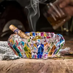 1pc Elegant Glass Ashtray - Round Colorful Design for Home and Office Decor, Perfect for Living Room, Living Room Decoration, Uncharged, No Battery Required
