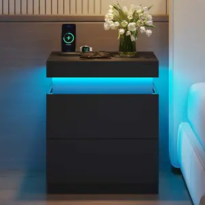 Sikaic Black Modern Nightstand with Multi-Layer Storage Layout, Bedroom Bedside Table with Enclosed Compartments for Home Furniture