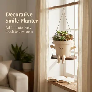 Hanging Planter Swing Face Plant Pot - Cute Resin Head Planters with Drainage Hole Indoor Outdoor Plant Holder, Succulent/String of Pearls Flower Pots, Unique Sitting Sway Pots, Gift Ideas for Mother