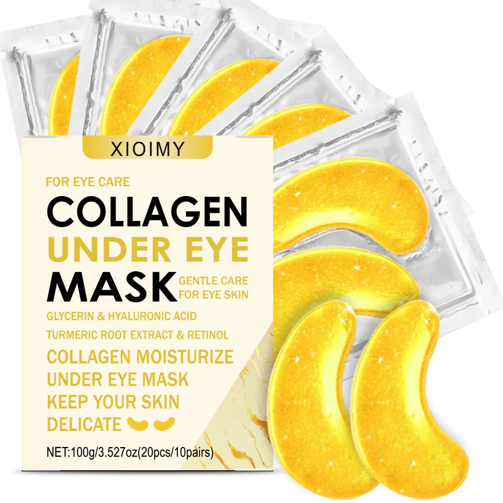 20pcs Collagen Turmeric Eye Masks, Eye Patches, Elastic Moisturizing Care, Brighten Eye Glow, Under Eye Brightener, Smooth Skin, Reduce Dark Circles, Suitable for All Skins