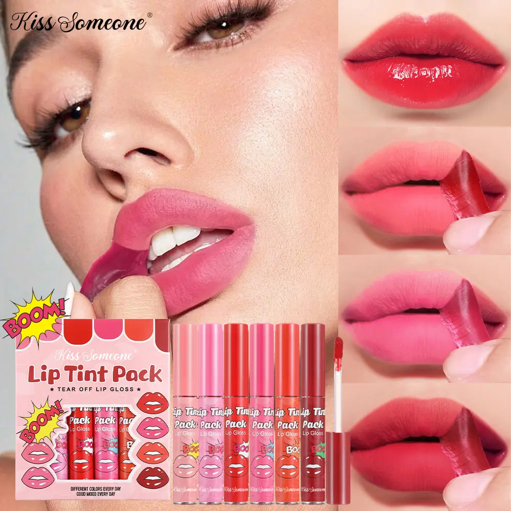 6-Color Liquid Lip Stain Set, Long-Lasting, Moisturizing, Glossy, Smudge-Proof, Transfer-Resistant, High Pigmentation, Cute Giftable Lips Care Kit, Halloween