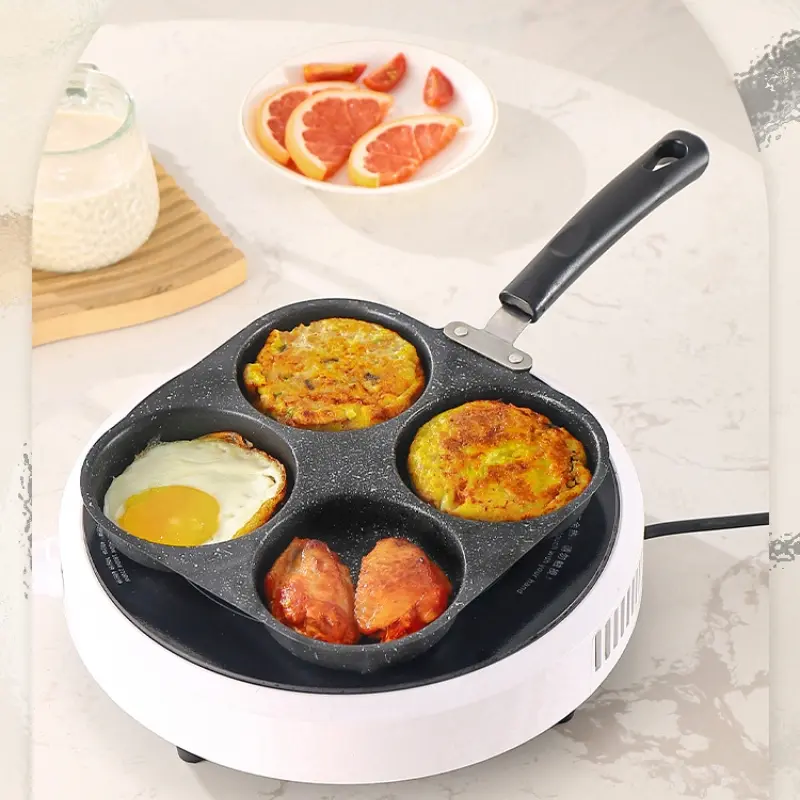 4-Hole Nonstick Egg Frying Pan | Multi Section Pancake Maker Omelet Skillet | Stone Cookware for Quick Breakfast Burger Bacon | Time Saving Kitchen Hacks Gadget | Easy Clean Cooking Essentials Kitchen Tools #KitchenFinds #Breakfast