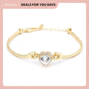 MEIITRUE Summer of Love , Love Bond Dainty Heart Zirconia Bracelet, 14K Gold Plated Snake Chain Bracelet for Love Promise,  Fashion Jewelry for Women , Perfect Gifts and Everyday Wear