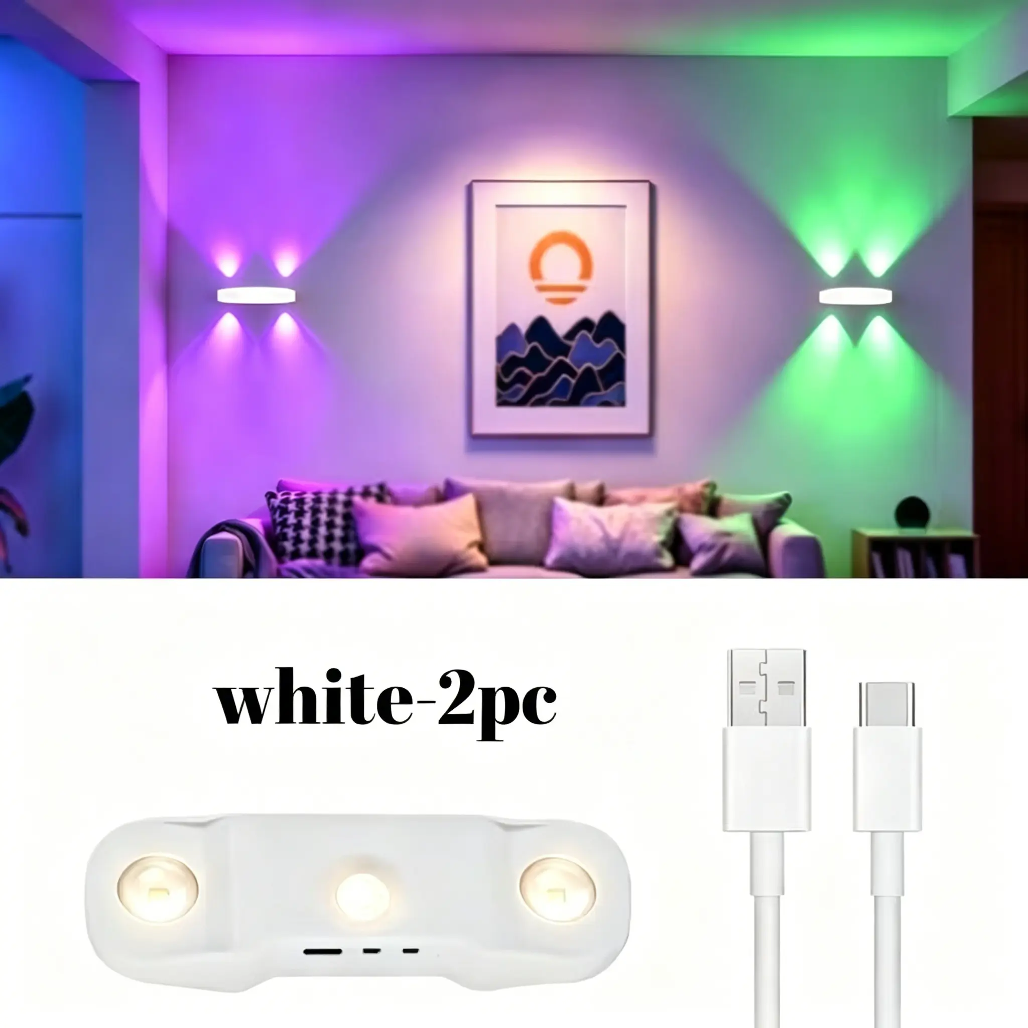 2-PACK Rechargeable Smart LED Motion Sensor Decorative Night Lights - RGB Gradient Interior Ambient Decor Lighting, Dimmable Mood Lamp, Magnetic Stick-On Wall Led Decoration Lamp, USB Charging for Bedroom, Stairs