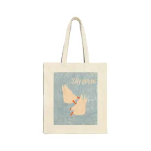 Silly Goose Illustration Tote Bag | Retro Bird Art Canvas Tote