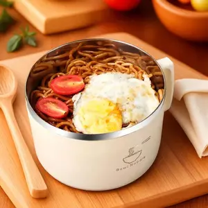 Stainless Steel Noodle Bowl with Lid & Handle, Large Capacity Anti-scalding Noodle Bowl, Multifunctional Fast Food Container for Home & Office Camping Kitchenware